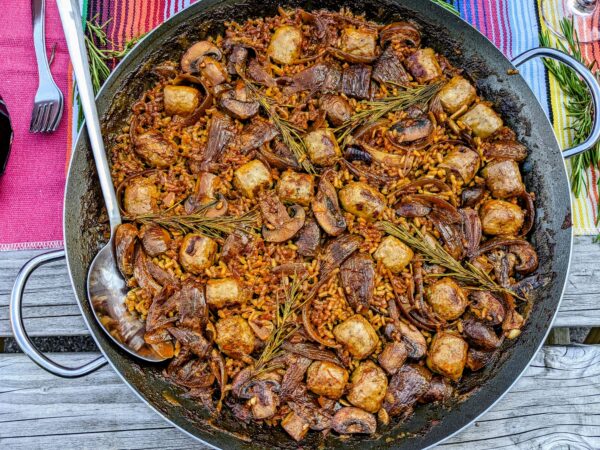 Paella of Pork Sausages & Mushrooms